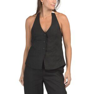 TORN BY RONNY KOBO Black/white Linen Blend Lena Vest